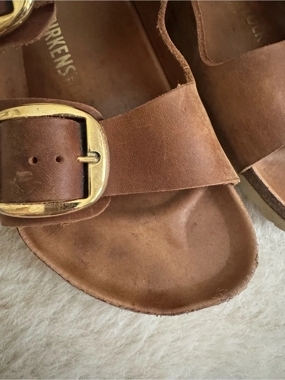 Birkenstock Arizona Big Buckle Cognac Oiled Leather Gold Buckle - 39